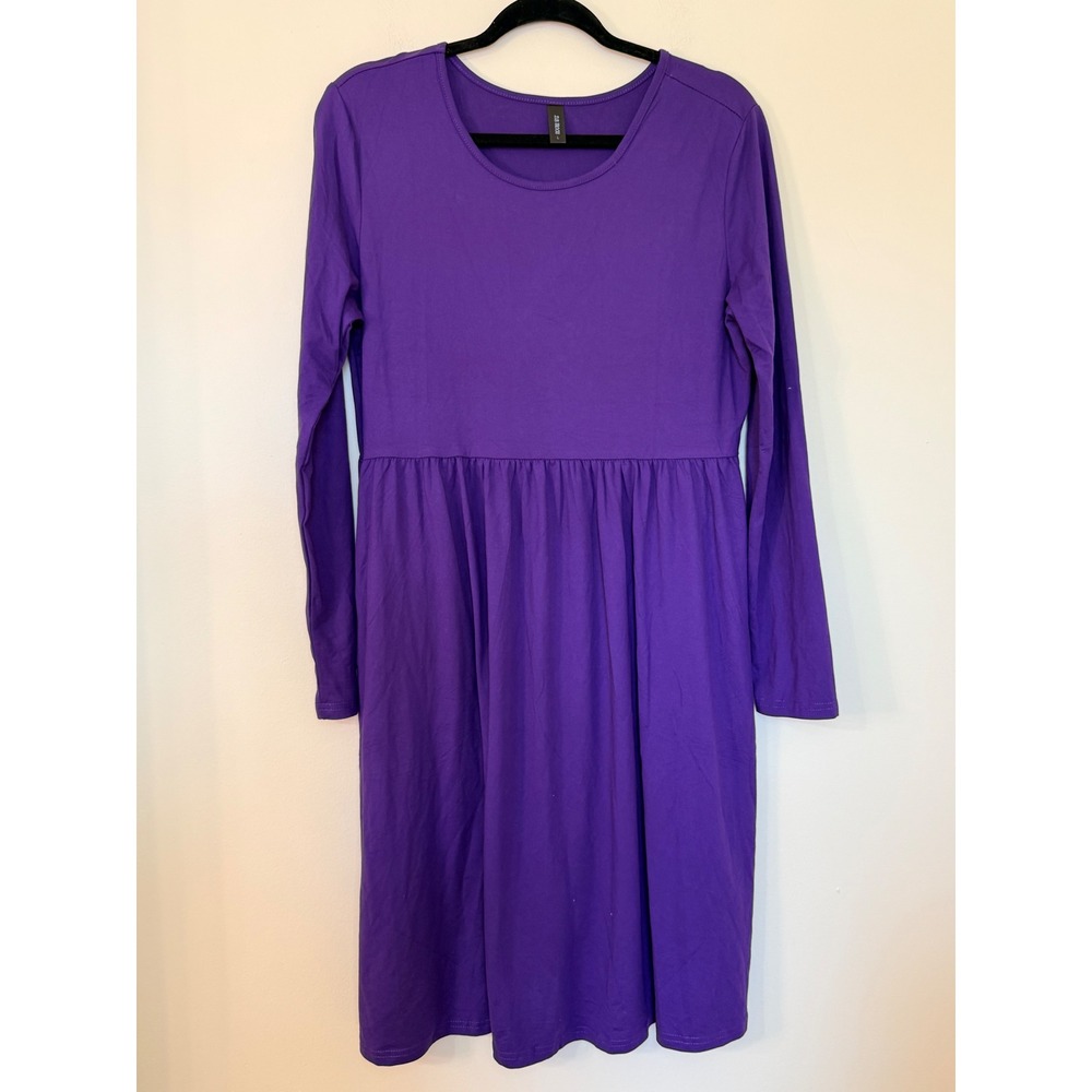 DB Moon Women Purple Long Sleeve Empire Waist Casual Dress Large